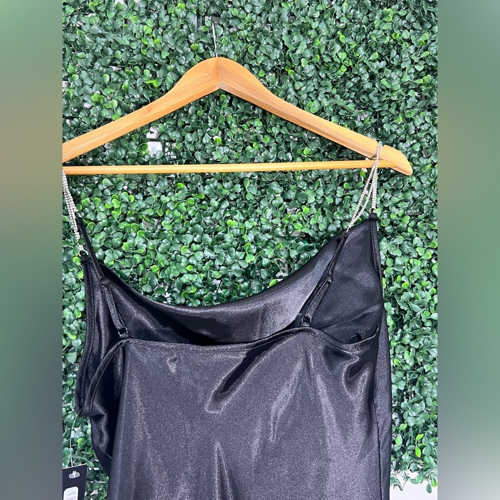 NWT Nicole Miller Black Satin Slip Dress Rhinestone Strap Size Small - Picture 7 of 14